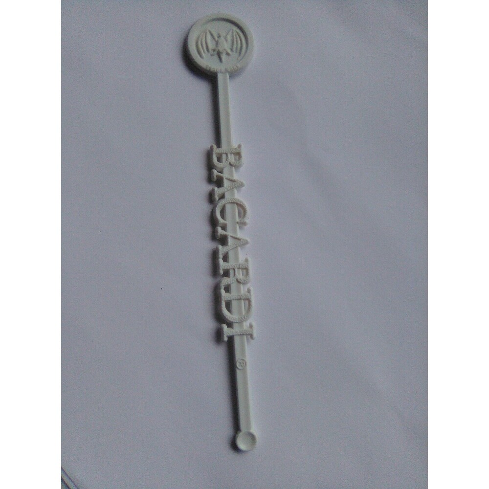 Bacardi Swizzle Stick Drink Stirrer Bat Logo White San Juan Puerto Rico